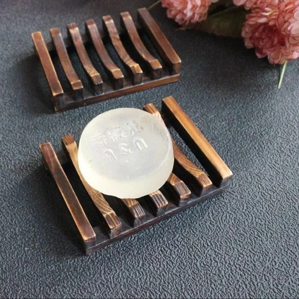 Set of 2 Wooden Bar Soap Dish Shower Holder Self Draining Design Bamboo Eco Love